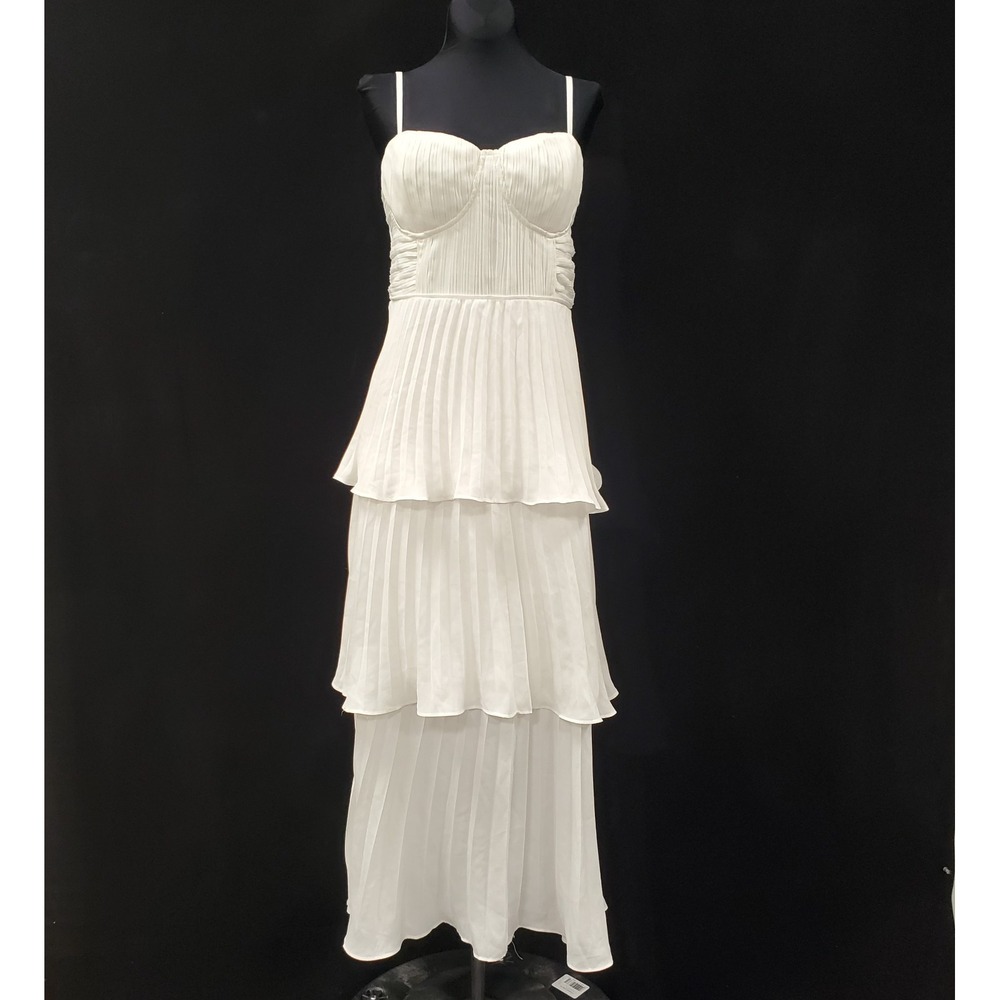 Lulus Womens Accordian Pleated Tiered Coquette Maxi Dress Size L White Angelcore